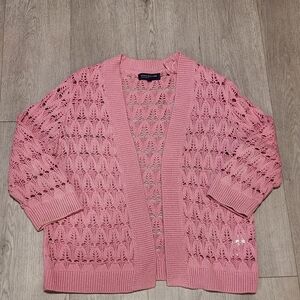 Jones NY Signature Pink Open Knit Cotton Cardigan XL